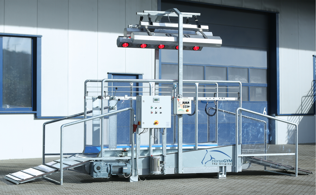 HorseGYM equine treadmill, shown here with solarium, from Liberty Horse Exerciser.